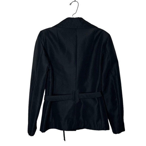 BENETTON Black Jacket Blazer Belted Snap Closure Lined Oversized Collar Size 44 - Picture 5 of 15
